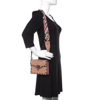 Valentino Garavani Grained Calfskin Onyx Small Guitar Strap Rockstud Rolling Shoulder Flap Bag Soft Noisette 2 of 13
