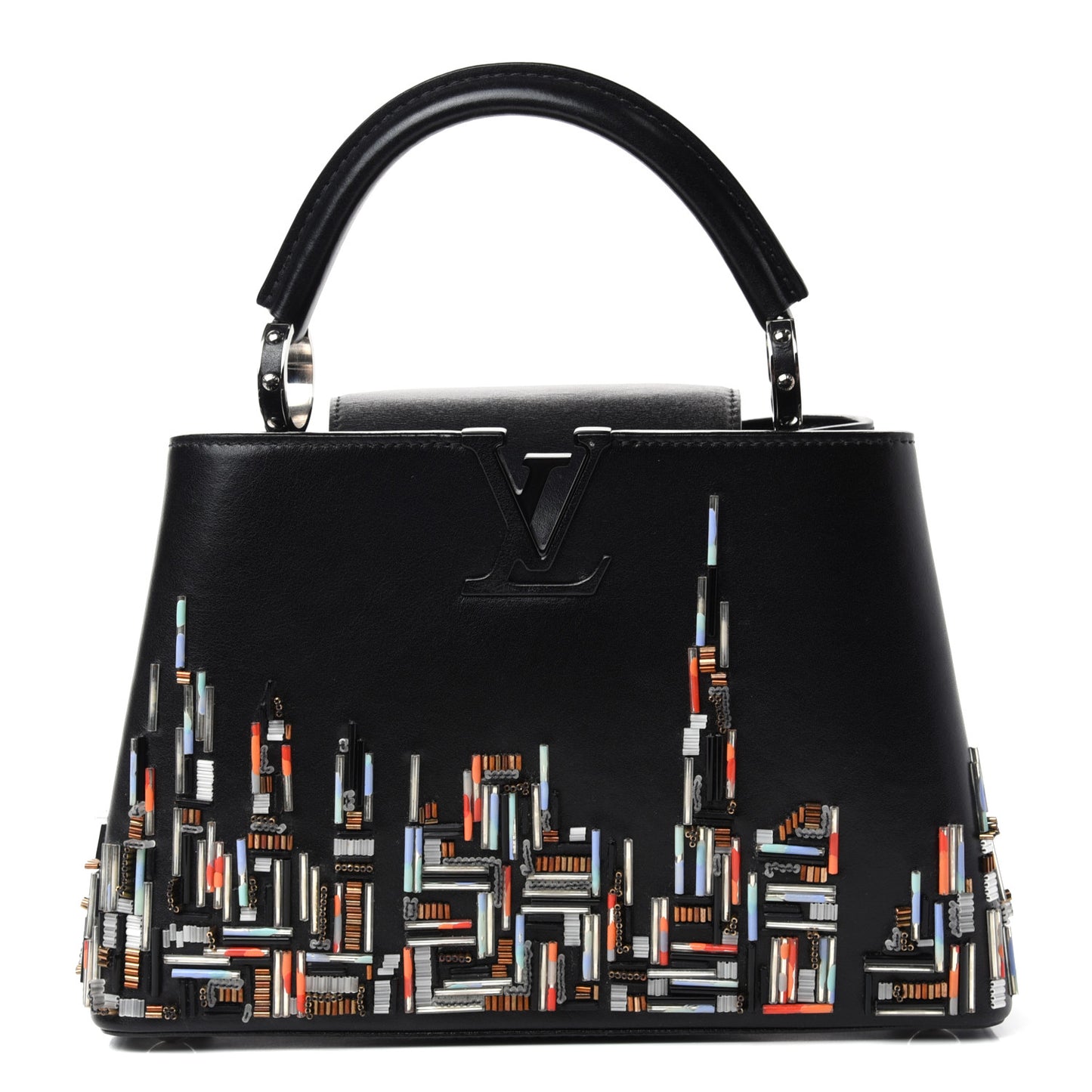 Smooth Calfskin Beaded Skyline Soho Capucines BB Black