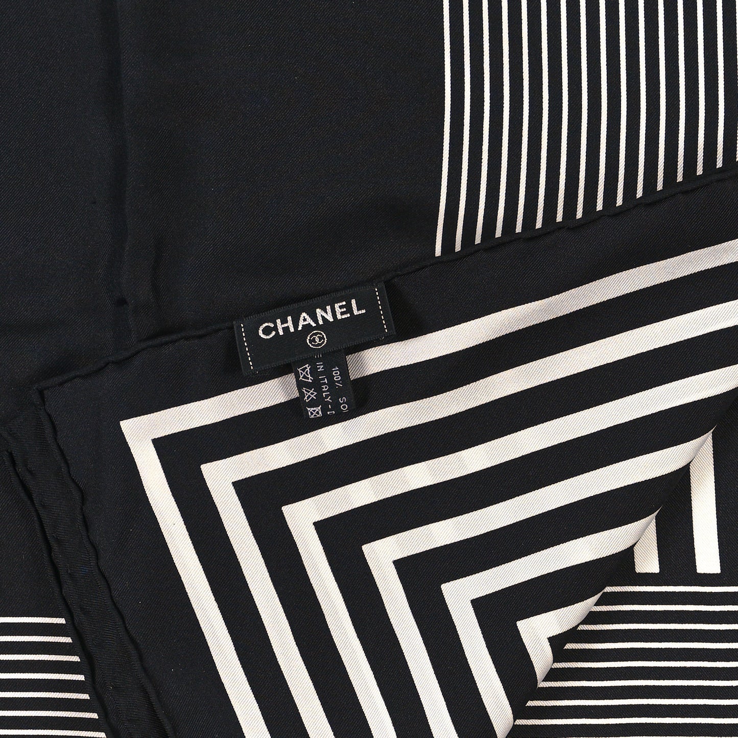 Silk CC Square Scarf White Black