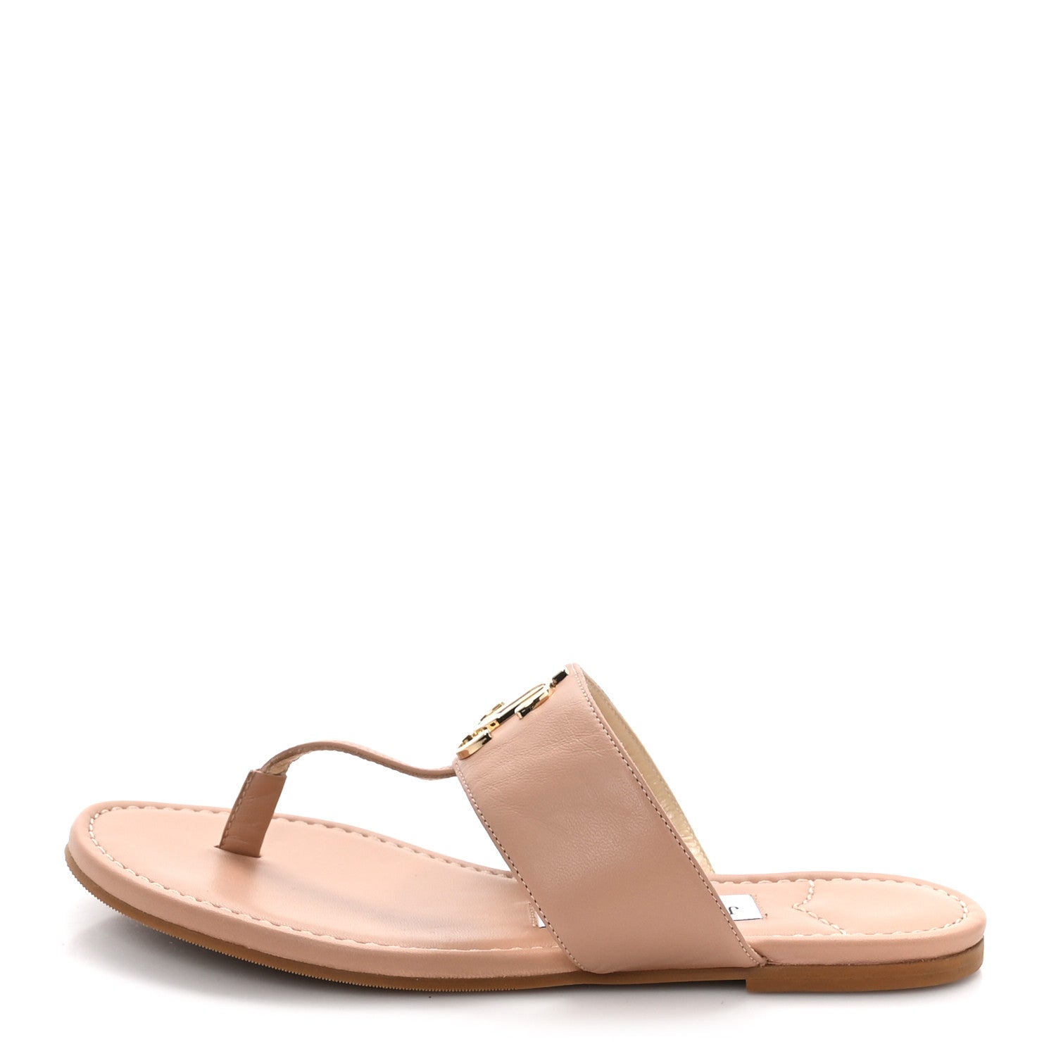 Jimmy Choo Calfskin JC Flat Sandals 36 Beige 1 of 7