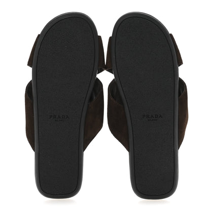 Prada Suede Crisscross Slide Sandals 38.5 Moro 6 of 8