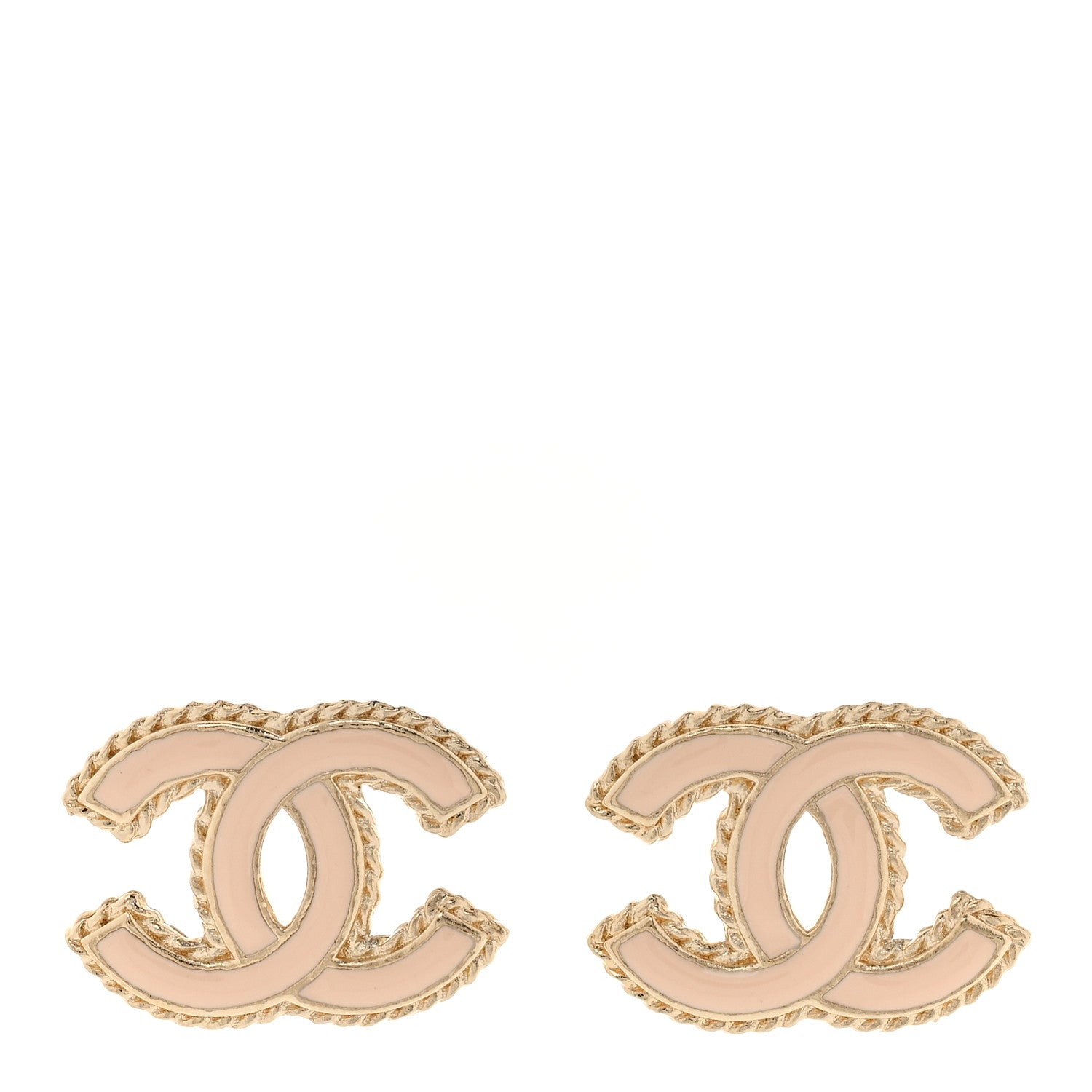 Chanel Metal Resin Rope CC Earrings Gold Light Pink 1 of 5