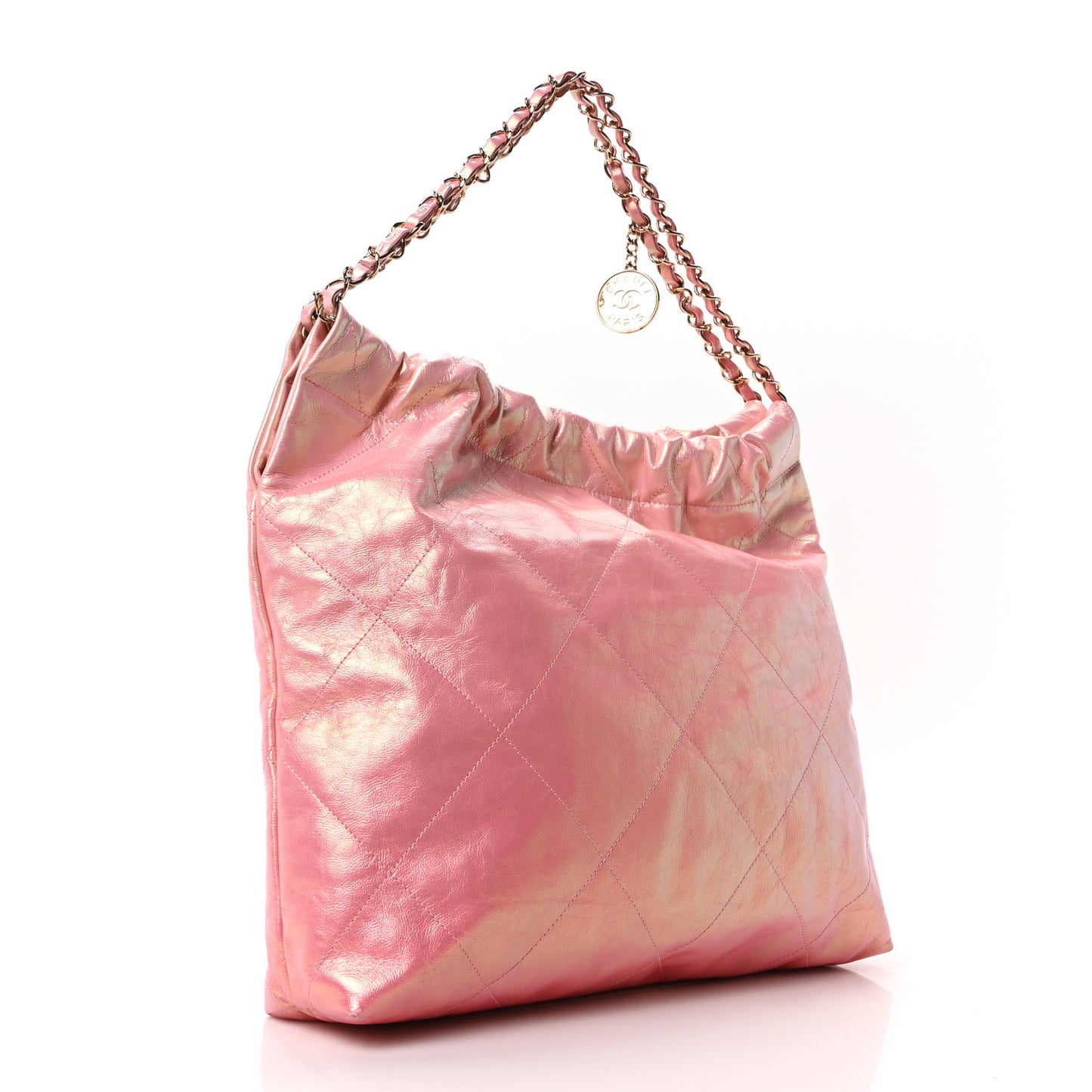 Metallic Calfskin Quilted Small Chanel 22 Pink