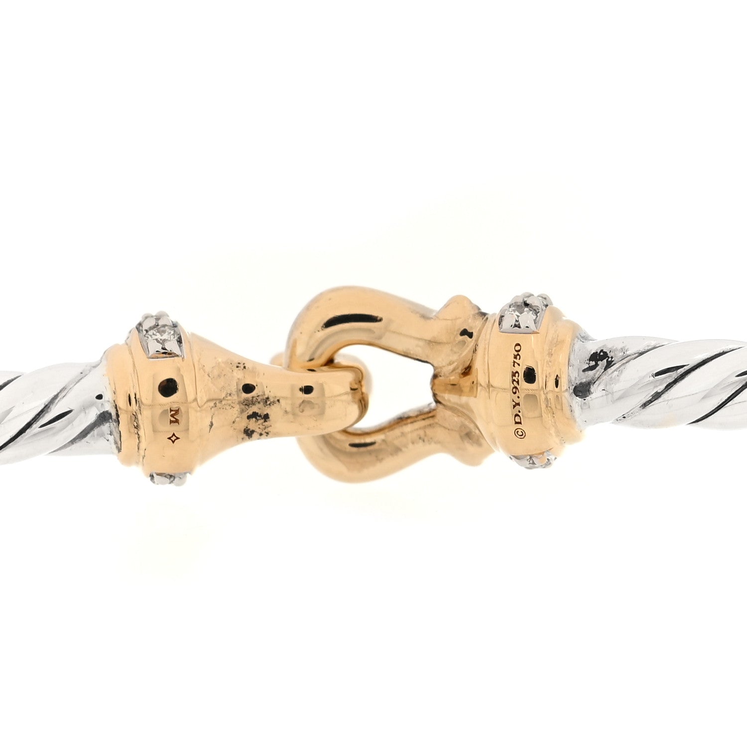 David Yurman Sterling Silver 18K Yellow Gold Diamond 3mm Cable Buckle Bracelet 3 of 4