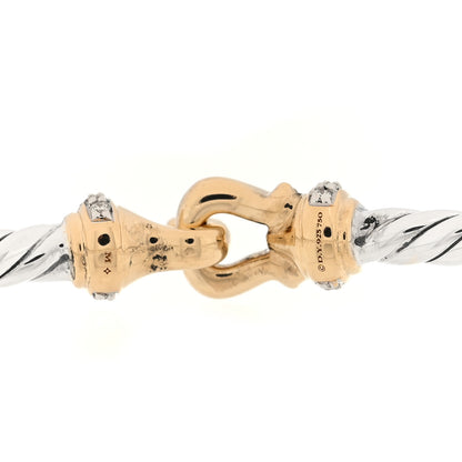 David Yurman Sterling Silver 18K Yellow Gold Diamond 3mm Cable Buckle Bracelet 3 of 4