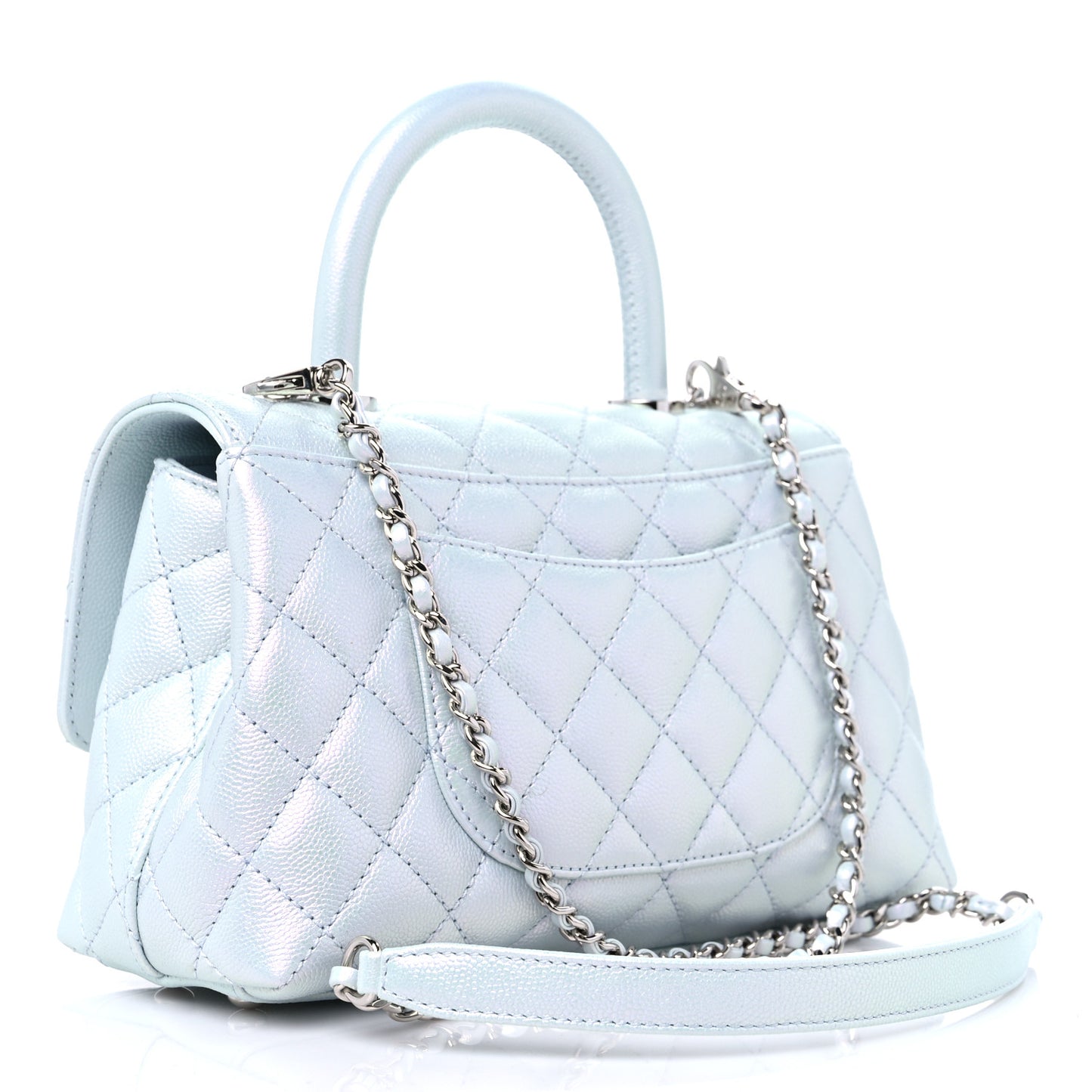 Iridescent Caviar Quilted Mini Coco Handle Flap Light Blue