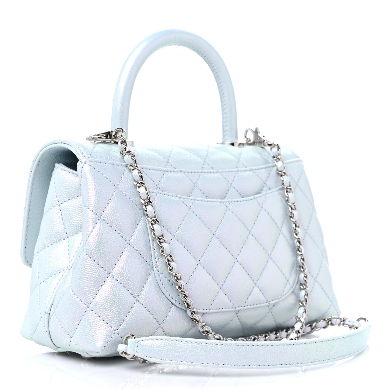 Chanel Iridescent Caviar Quilted Mini Coco Handle Flap Light Blue 3 of 9