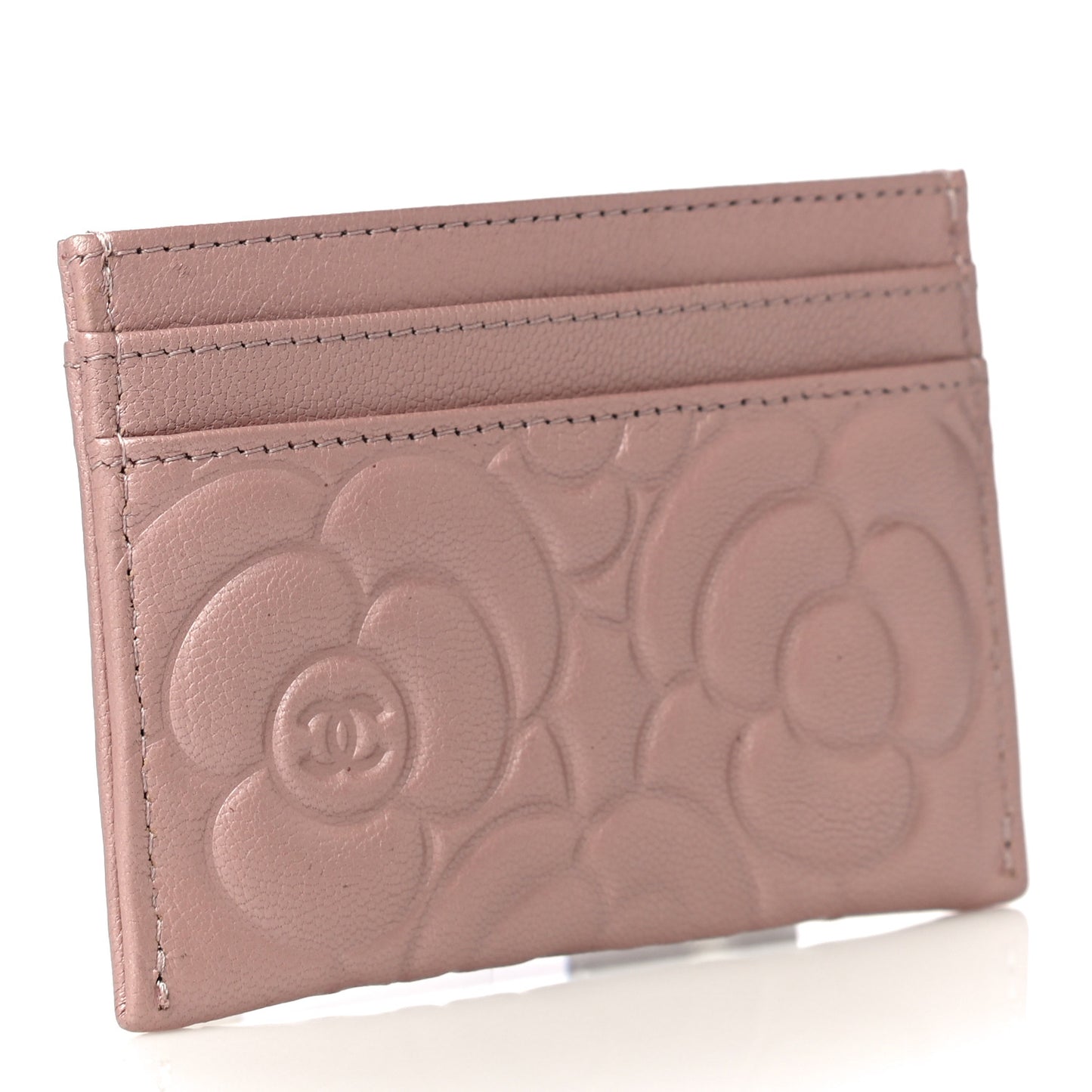 Goatskin Camellia Embossed Card Holder Light Pink