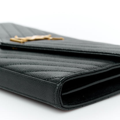 Saint Laurent Grain De Poudre Matelasse Chevron Monogram Chain Wallet Black 9 of 9