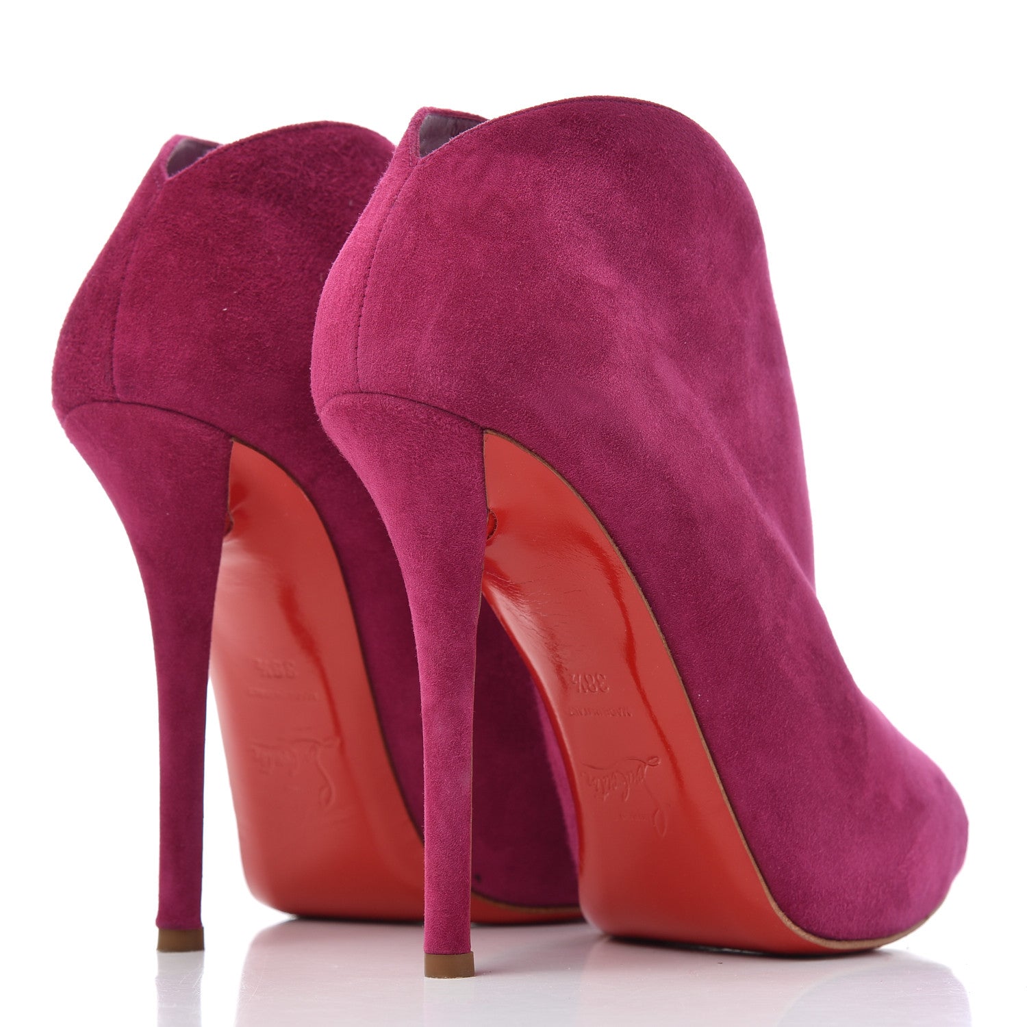 Christian Louboutin Veau Velours Chester Fille 120 Ankle Bootie 38.5 Fuchsia 4 of 15