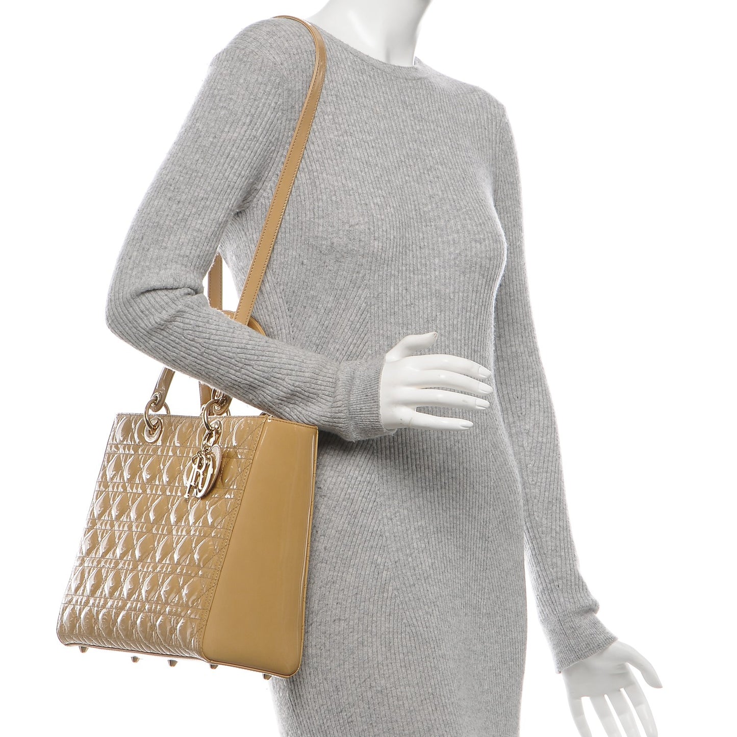 Patent Cannage Large Lady Dior Beige