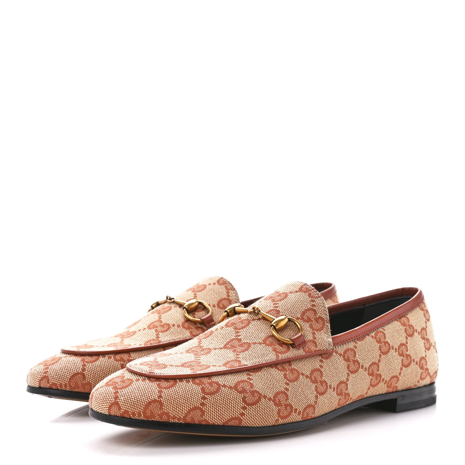 Gucci Canvas GG Monogram Horsebit Womens Jordaan Loafers 38 Beige Ruggine Rust 3 of 9