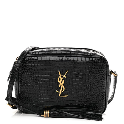 Saint Laurent Patent Calfskin Crocodile Embossed Monogram Lou Camera Bag Black 1 of 12