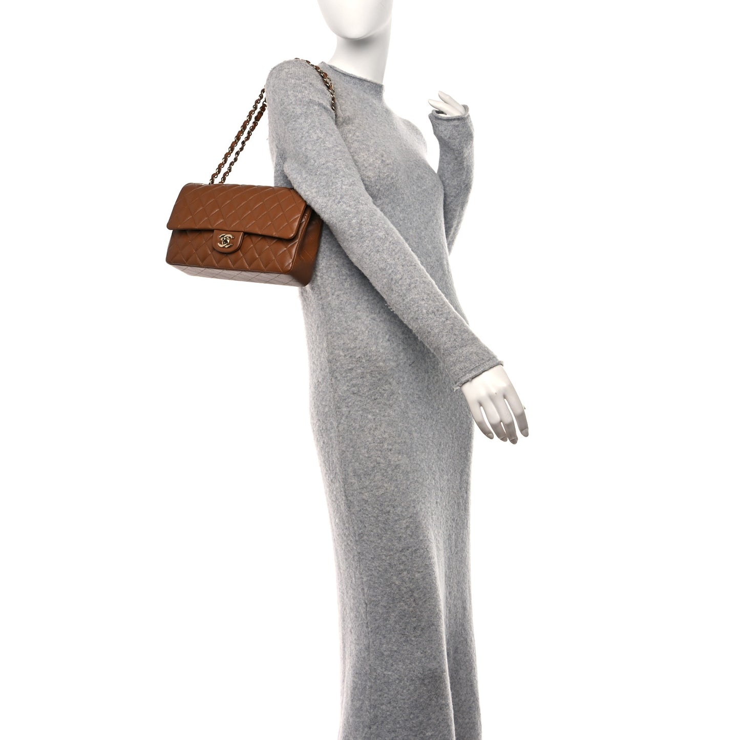 Lambskin Quilted Medium Double Flap Brown