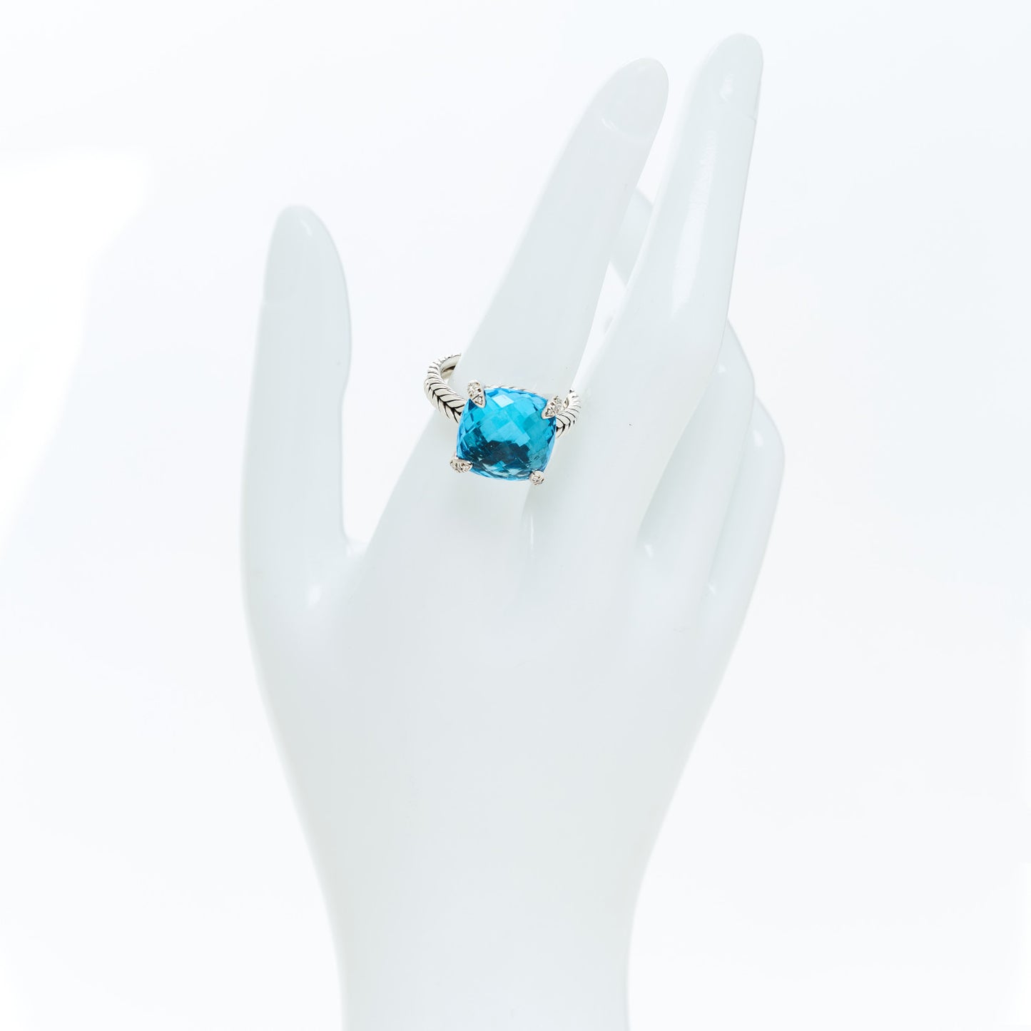Sterling Silver Diamond Blue Topaz 14mm Chatelaine Ring 56 7.5
