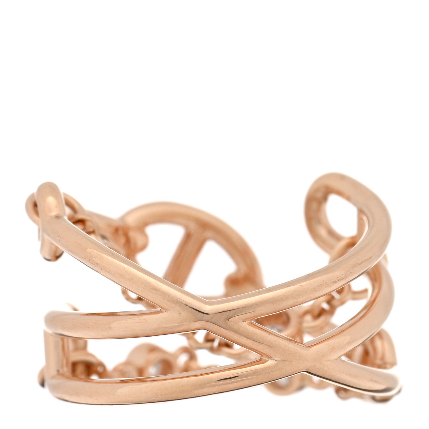 Hermes 18K Rose Gold Diamond MM Chaine d'Ancre Chaos Ring 56 7.5 3 of 5