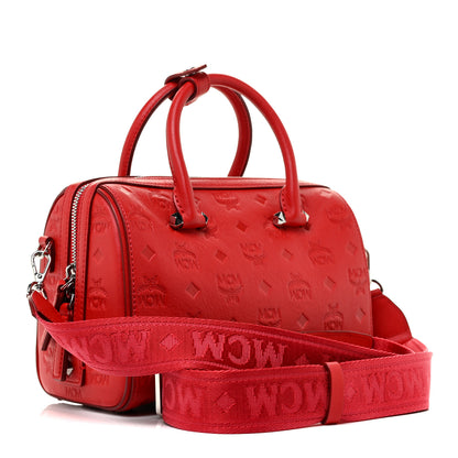 MCM Calfskin Ottomar Monogram Small Essential Boston Bag Viva Red 2 of 8