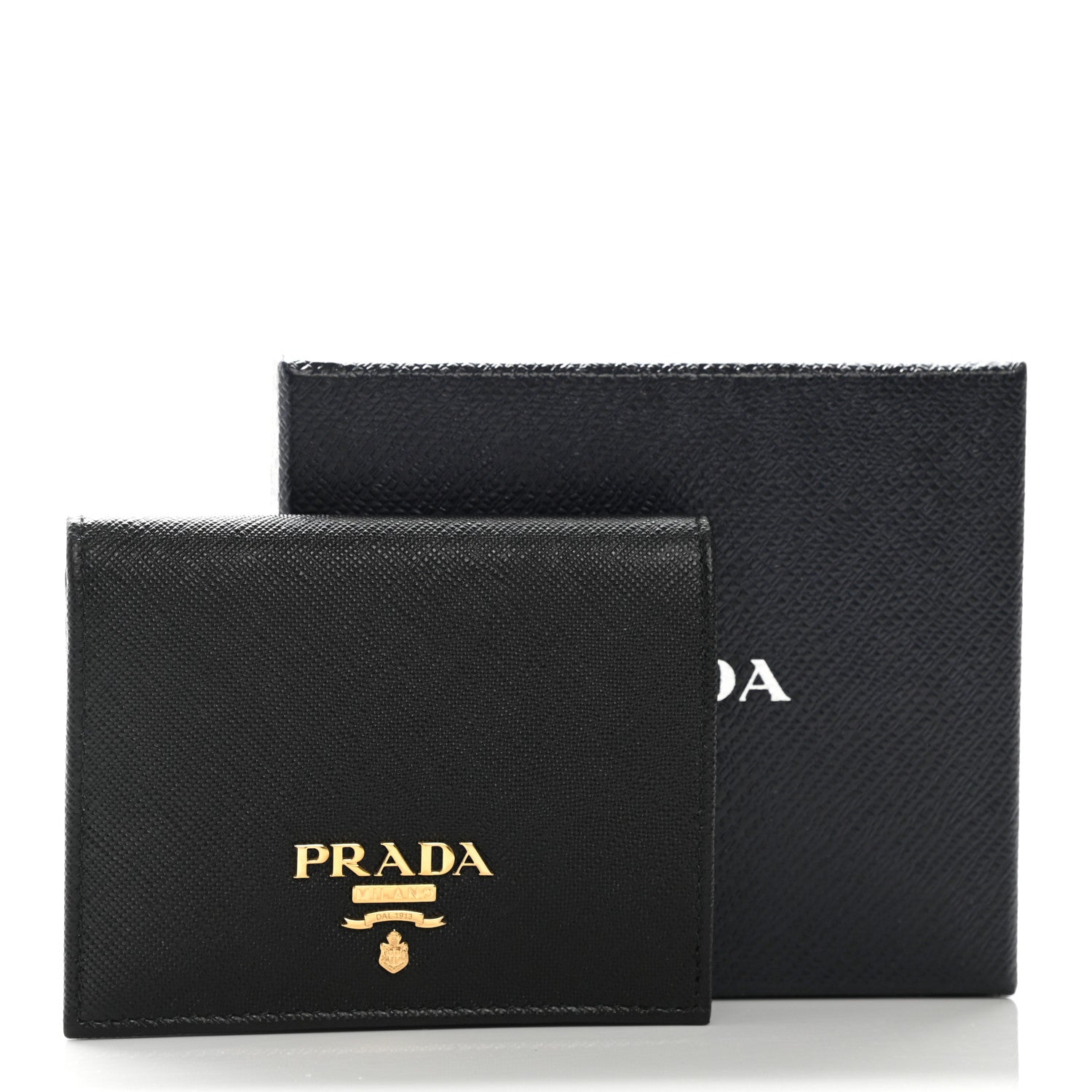 Prada Saffiano Triangle Bi-Fold Wallet Black 9 of 9