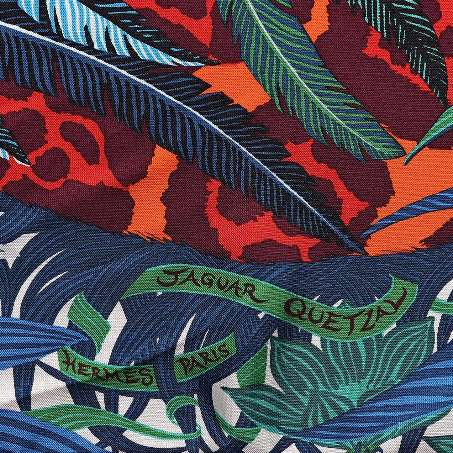 Silk Jaguar Quetzal Scarf 90 Turquoise Orange Vert