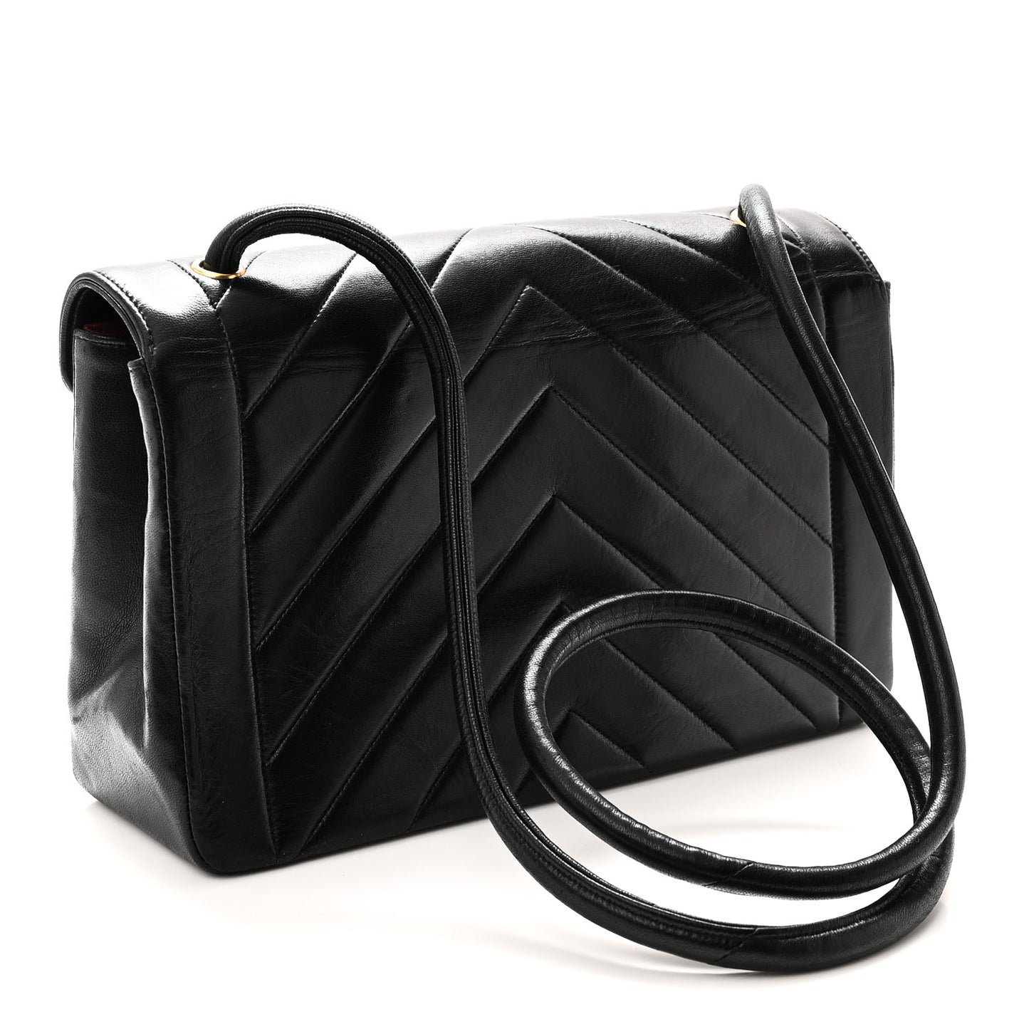 Calfskin Chevron Quilted Envelope Flap Bag Black