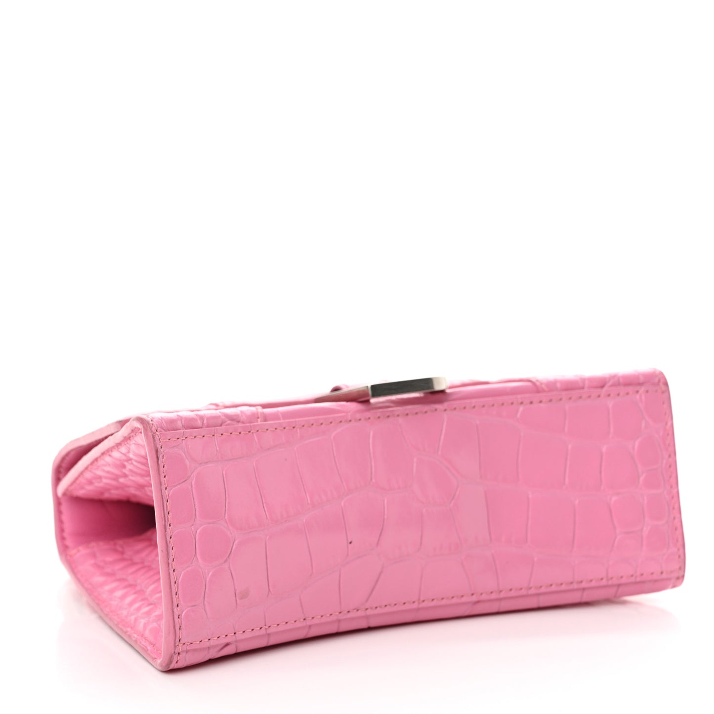 Shiny Calfskin Crocodile Embossed Hourglass Top Handle Bag XS Baby Pink