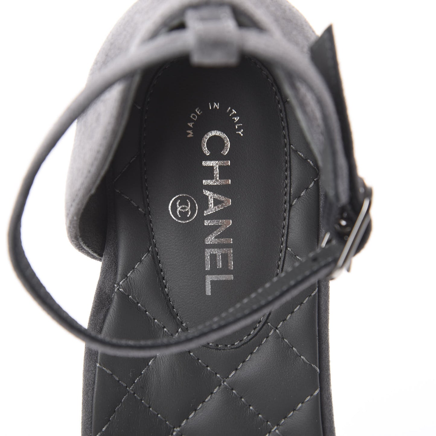Suede Grosgrain Cap Toe CC Ankle Strap Sandals 37.5 Grey Black