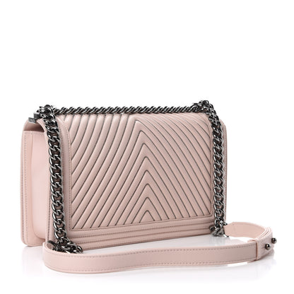 Chanel Calfskin Chevron Micro Chains Boy Flap Light Pink 3 of 10
