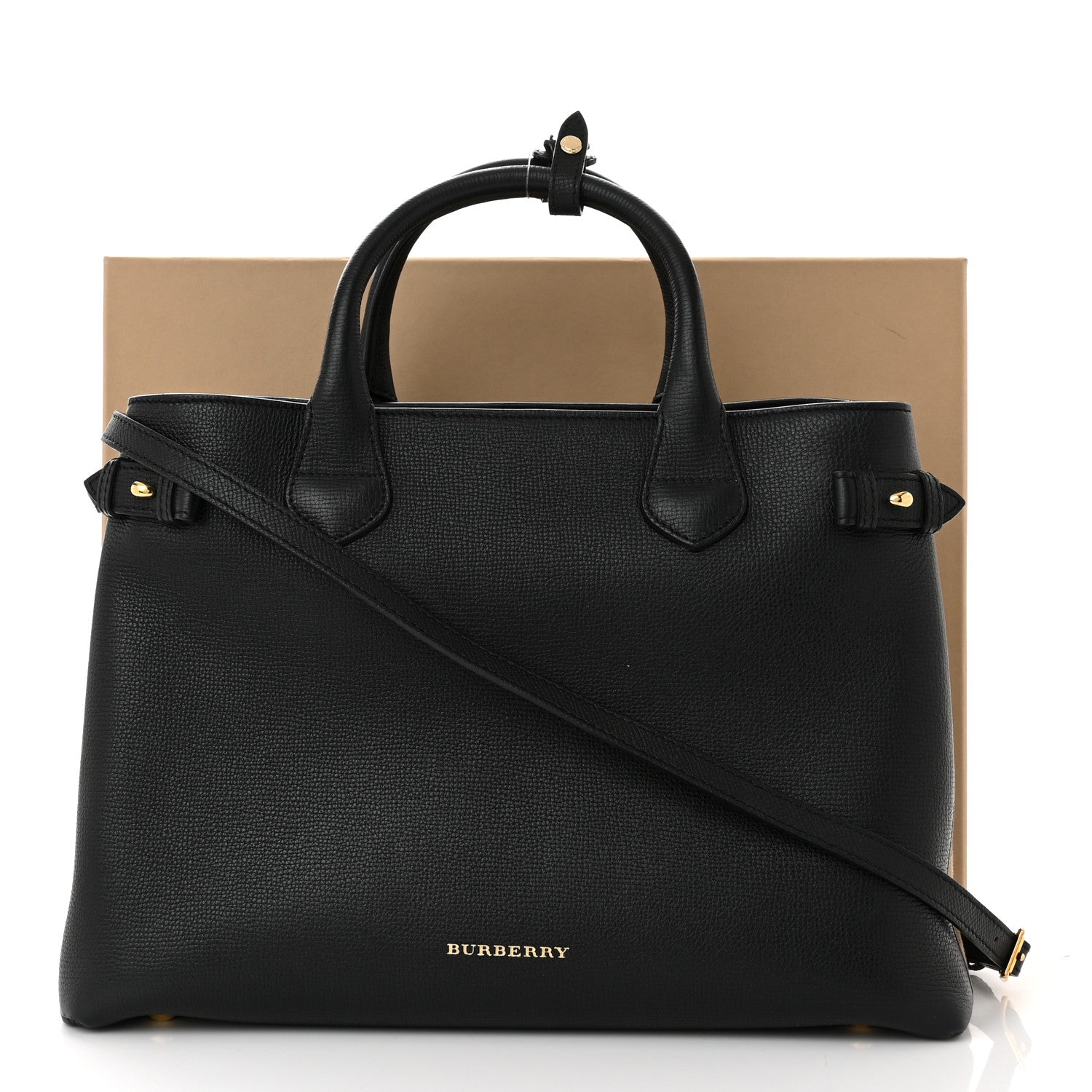 Burberry Derby Calfskin House Check Medium Banner Tote Black 13 of 13
