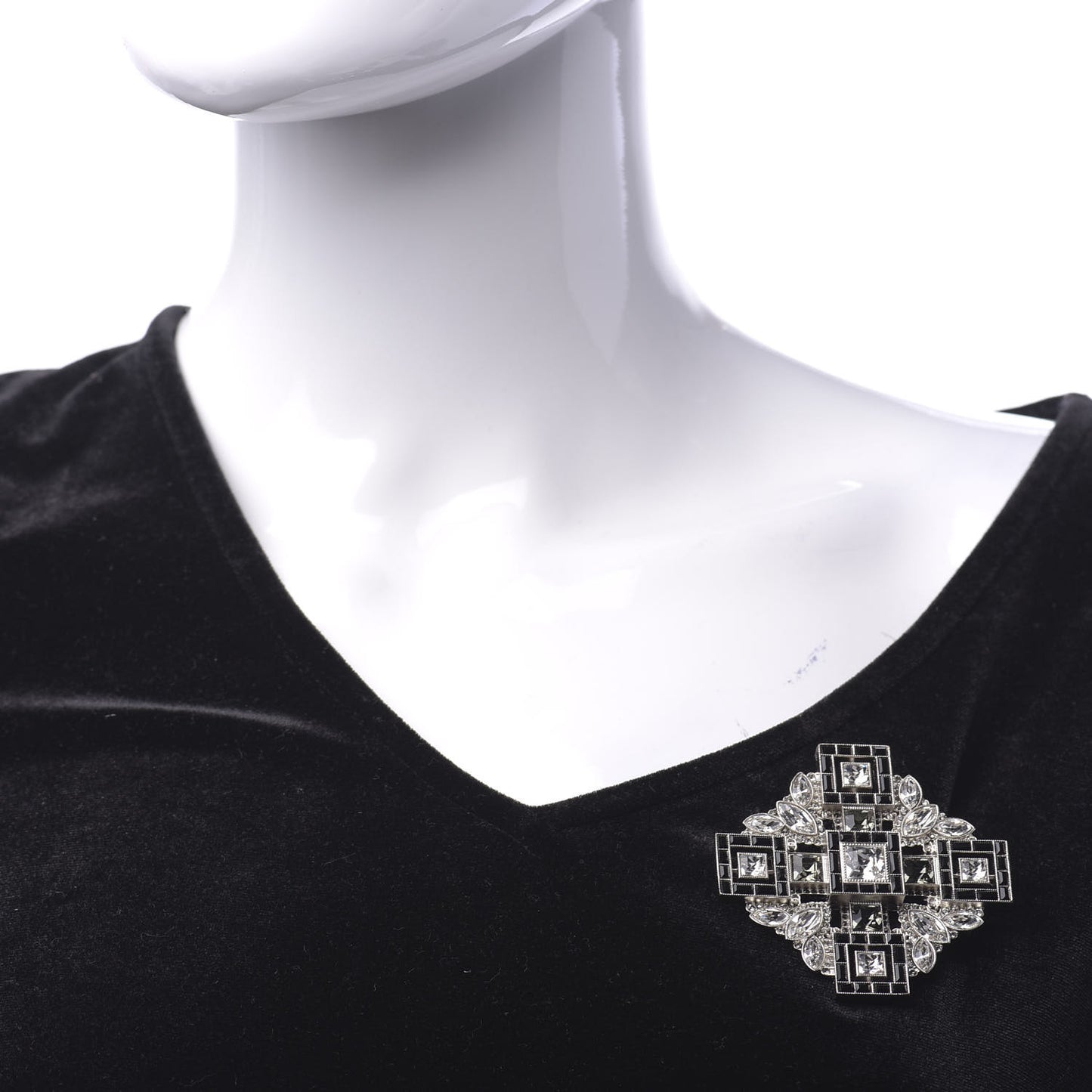 Crystal Baguette Maltese Cross Brooch Black Silver
