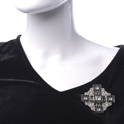 Chanel Crystal Baguette Maltese Cross Brooch Black Silver 2 of 5
