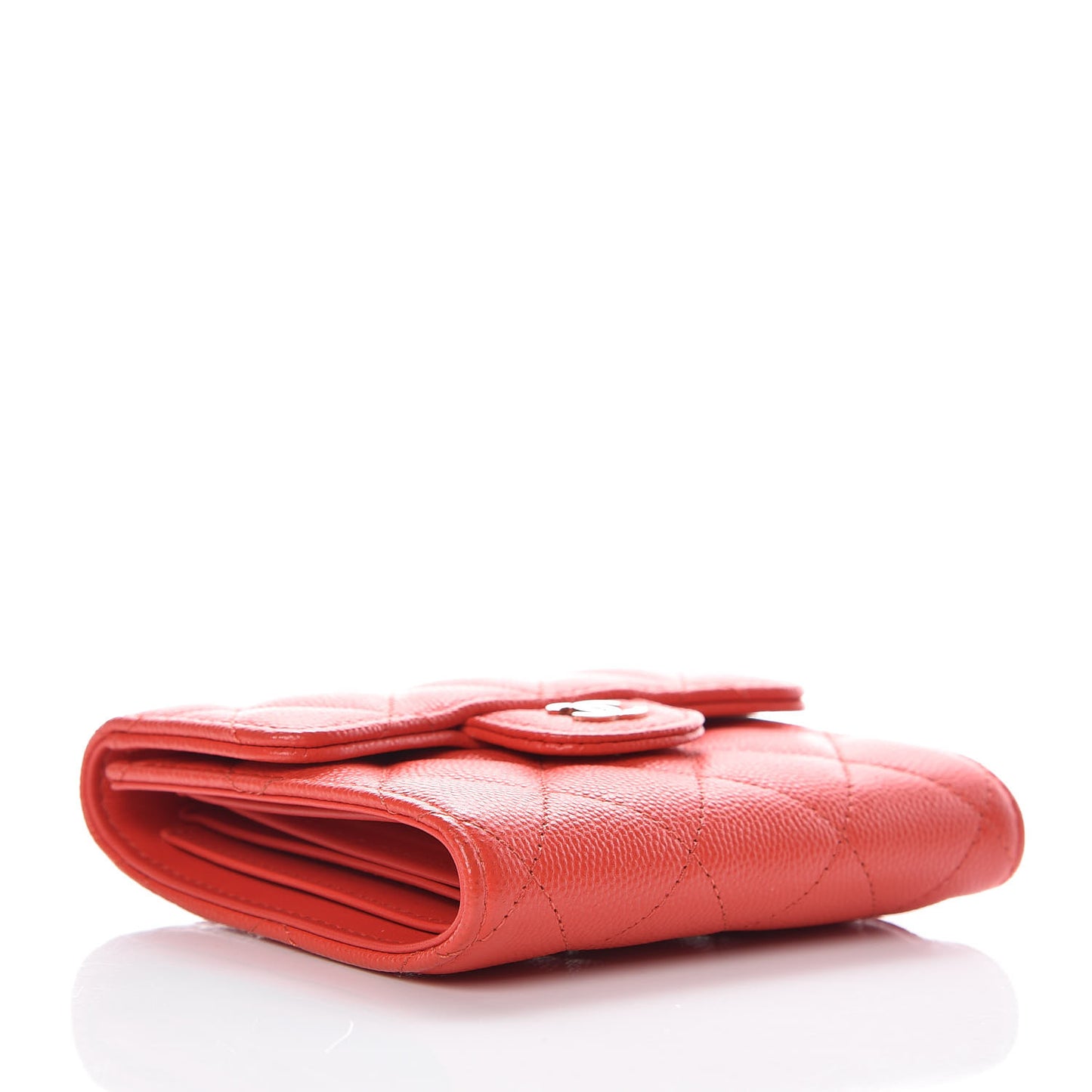 Caviar Quilted Compact Flap Wallet Red