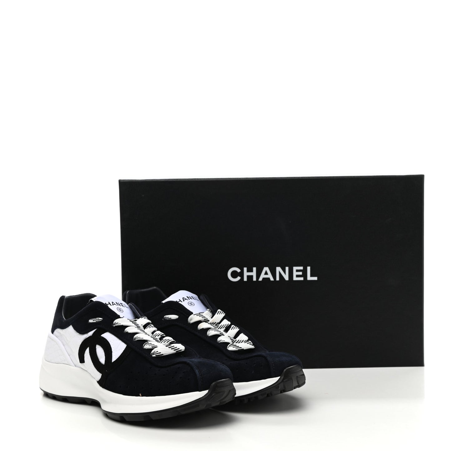 Fabric Suede Kidskin CC Sneakers 37.5 Dark Navy White
