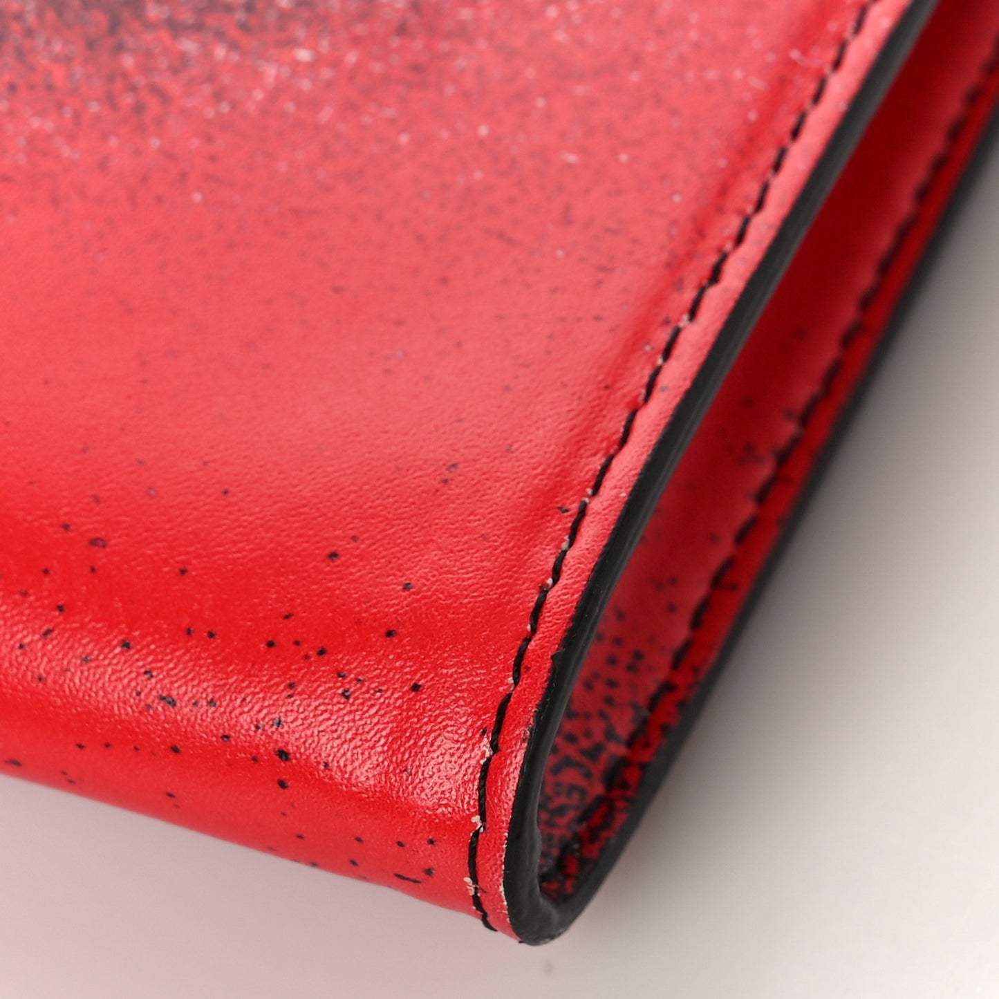 Calfskin Four Ring Sprayed-Print Flat Pouch Clutch Bag Red Black
