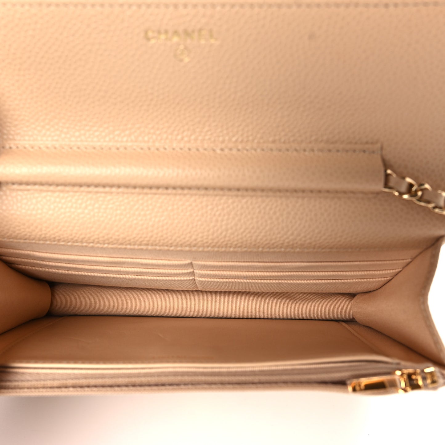 Caviar Quilted Wallet On Chain WOC Beige