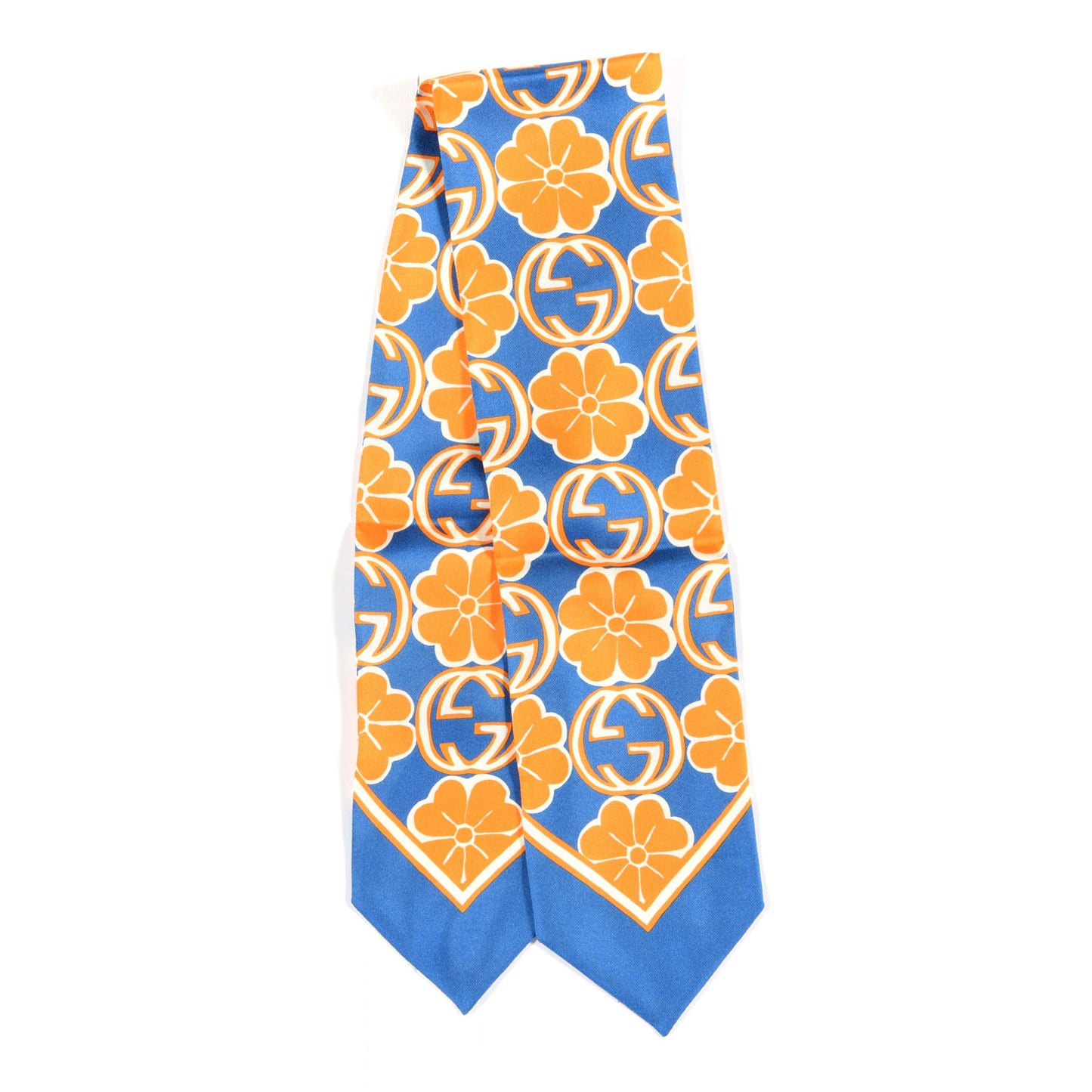 Silk Twill Foily Neck Bow Scarf Sapphire Orange