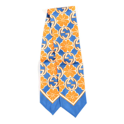 Gucci Silk Twill Foily Neck Bow Scarf Sapphire Orange 2 of 4