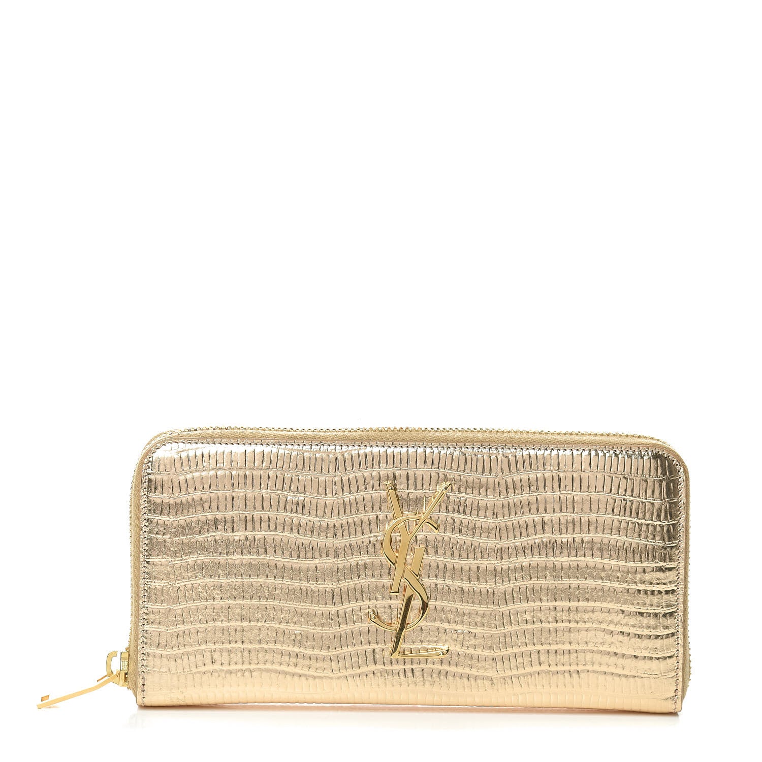 Saint Laurent Lizard Calfskin Embossed Monogram Zip Around Wallet Gold 1 of 8