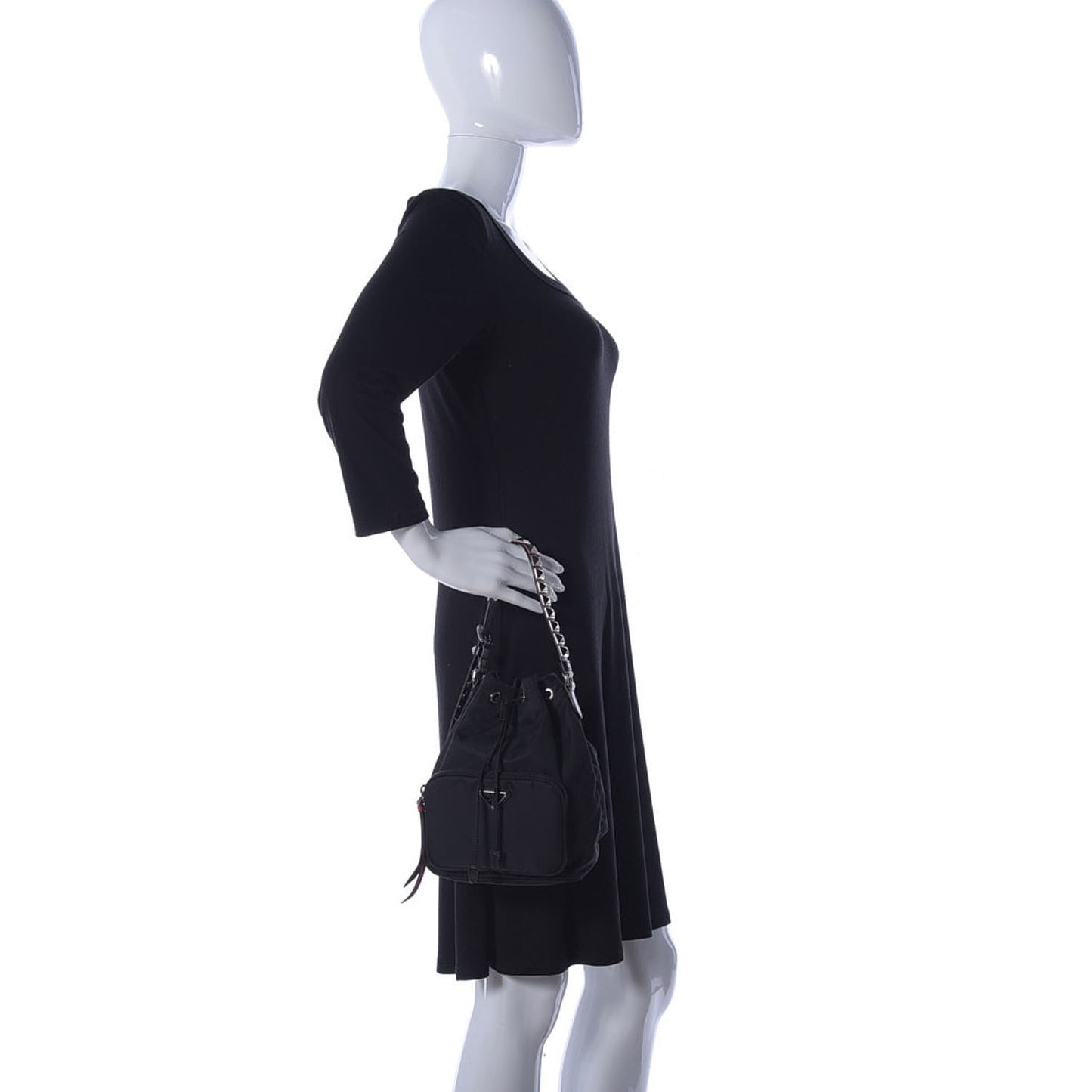 Tessuto Nylon Studded New Vela Mini Bucket Crossbody Bag Black Fuoco