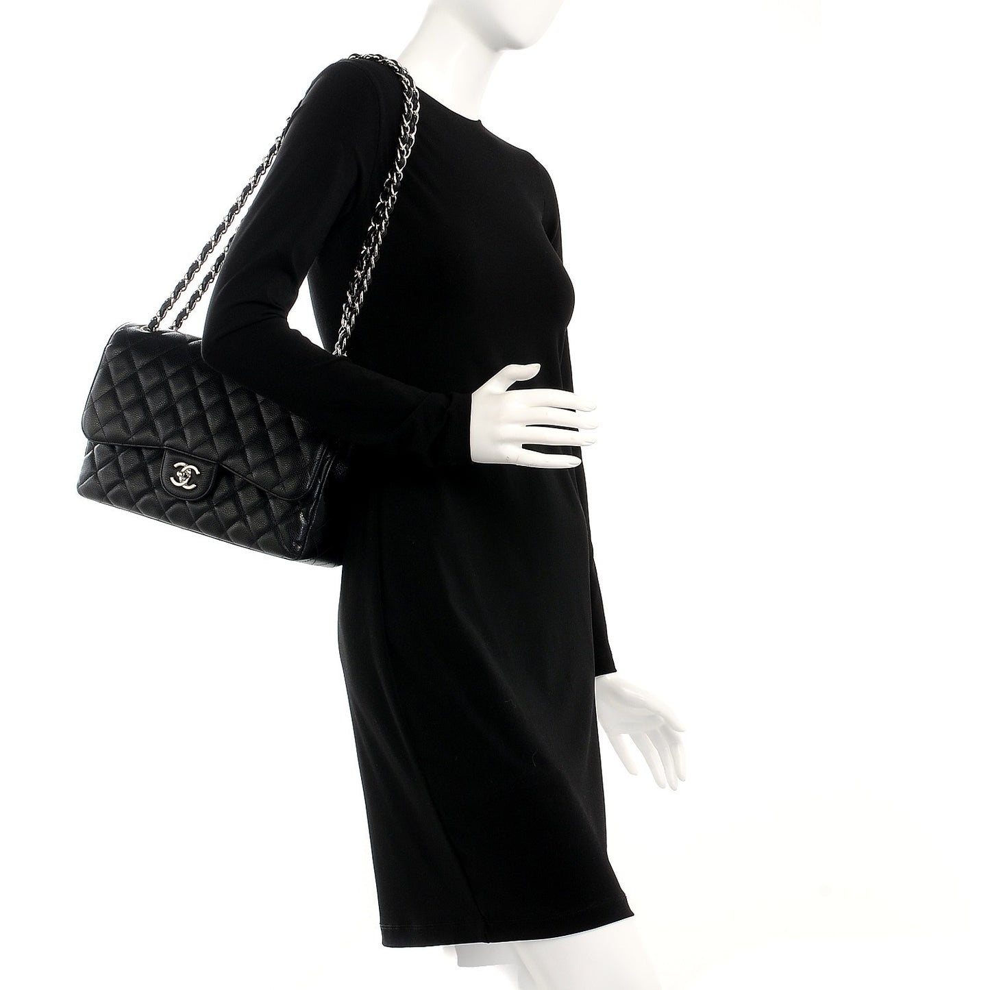 Caviar Quilted Jumbo Double Flap Black