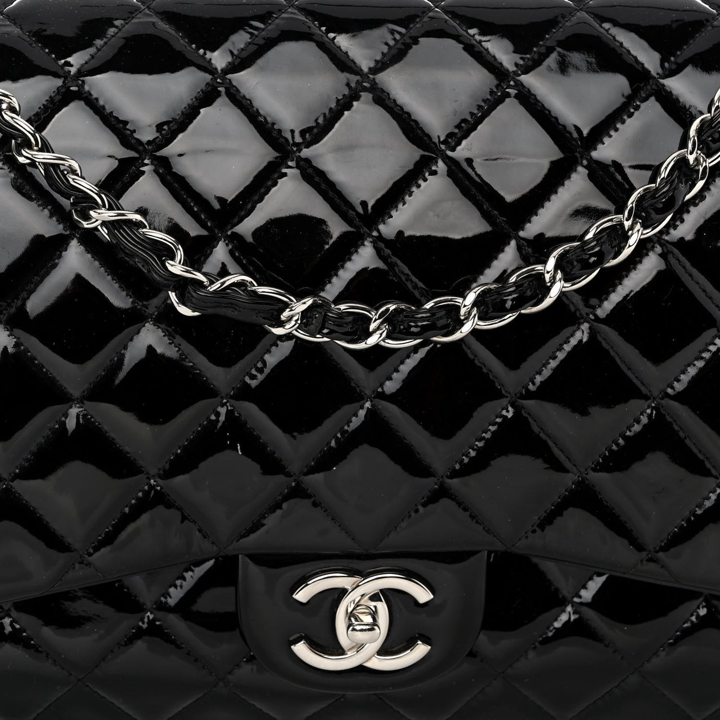 Patent Quilted Maxi Double Flap Black