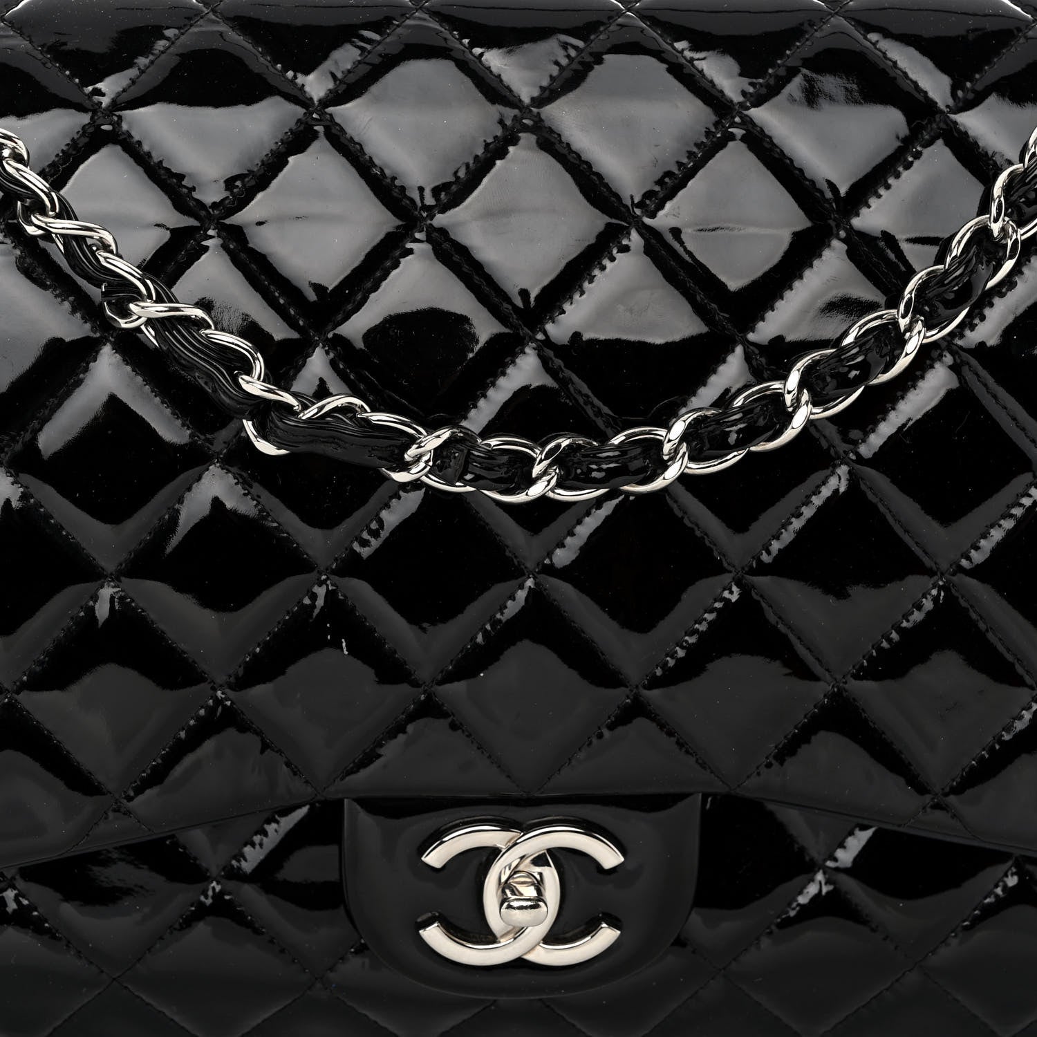 Chanel Patent Quilted Maxi Double Flap Black 8 of 10