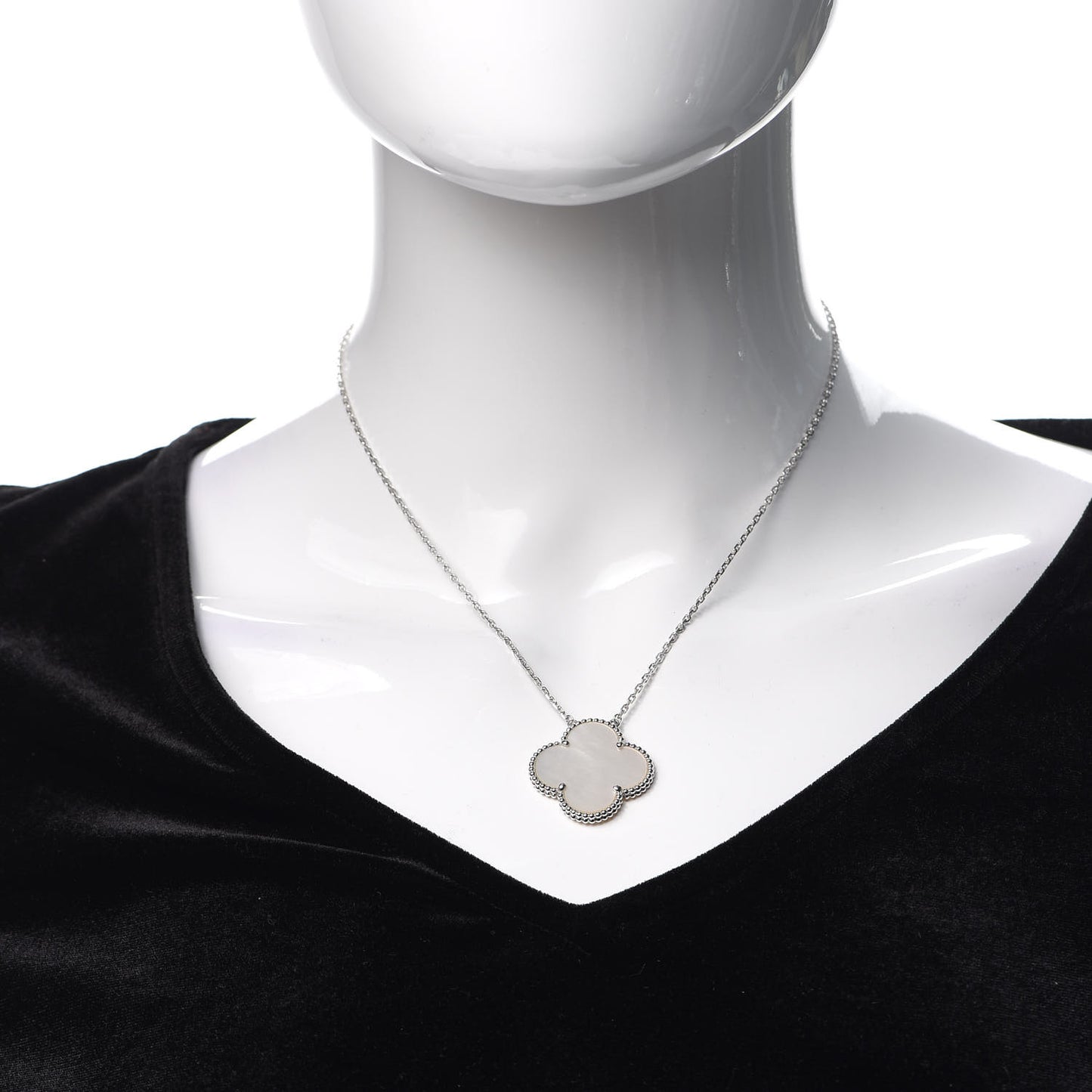 18K White Gold Mother of Pearl Magic Alhambra Pendant Necklace