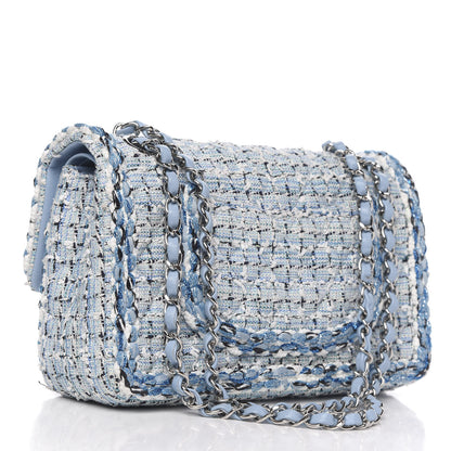 Chanel Tweed Quilted Medium Double Flap Blue White 3 of 10