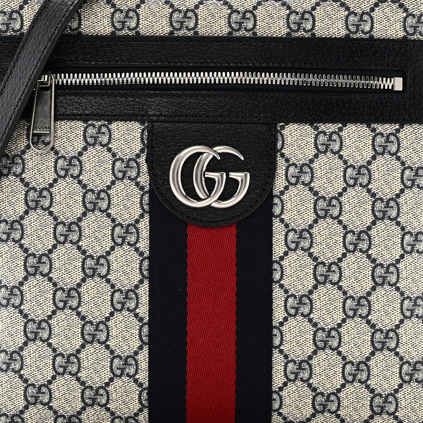GG Supreme Monogram Textured Dollar Calfskin Web Small Ophidia Messenger Bag Beige Blue