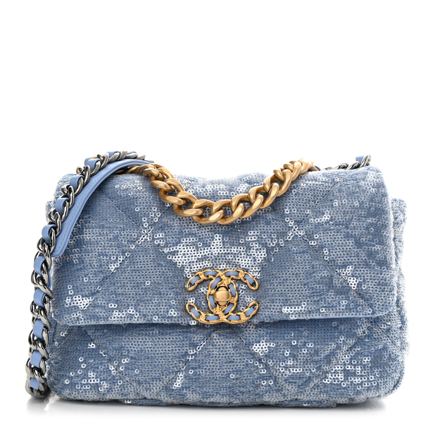 Chanel Sequin Quilted Medium Chanel 19 Flap Light Blue 1 of 10