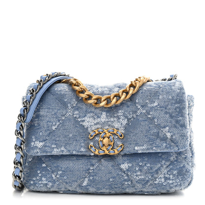 Chanel Sequin Quilted Medium Chanel 19 Flap Light Blue 1 of 10