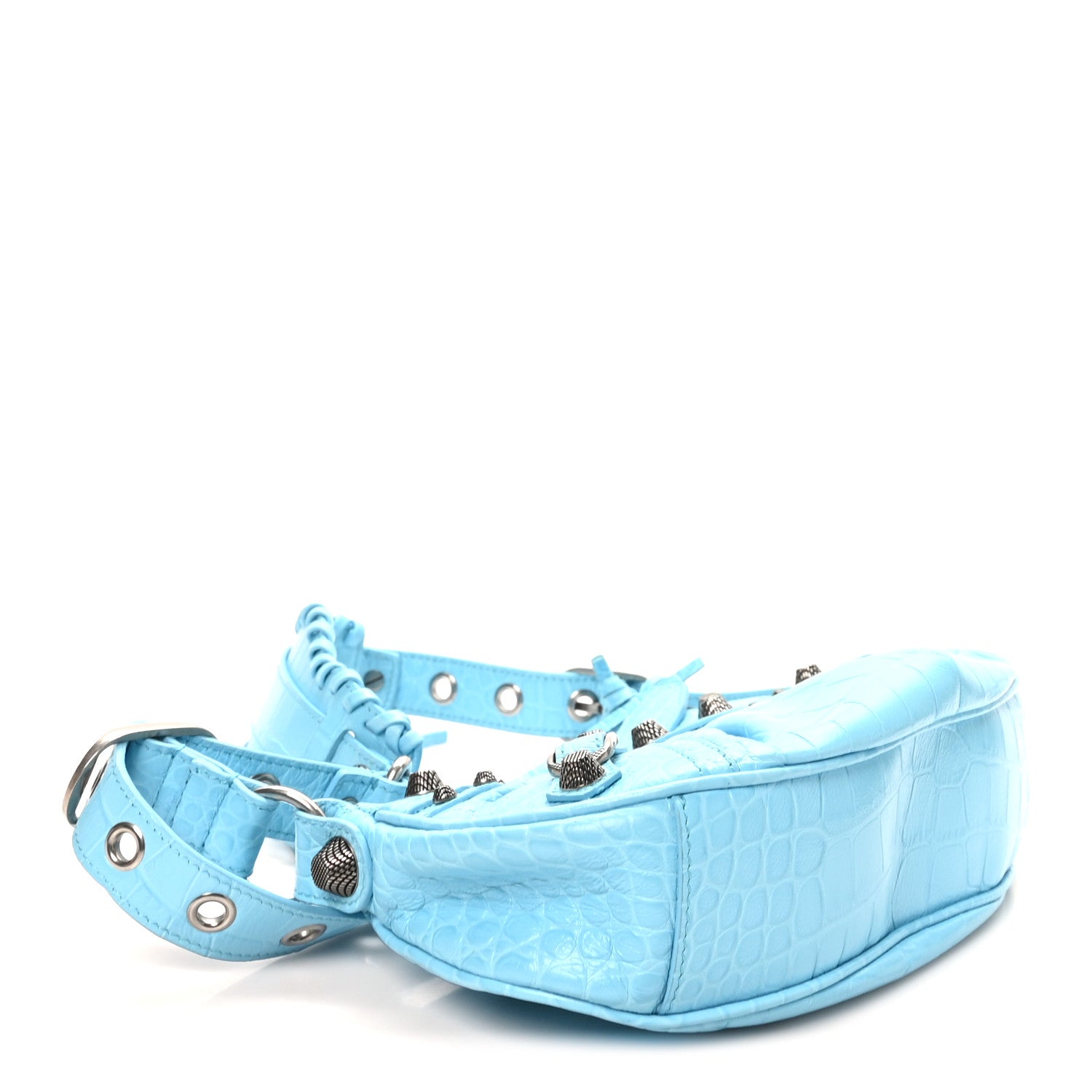 Balenciaga Extra Supple Calfskin Crocodile Embossed Le Cagole Shoulder Bag XS Sky Blue 5 of 11