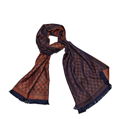 Gucci Wool Lame Jacquard GG Monogram Stenlux Scarf Midnight Blue Light Brown 1 of 5