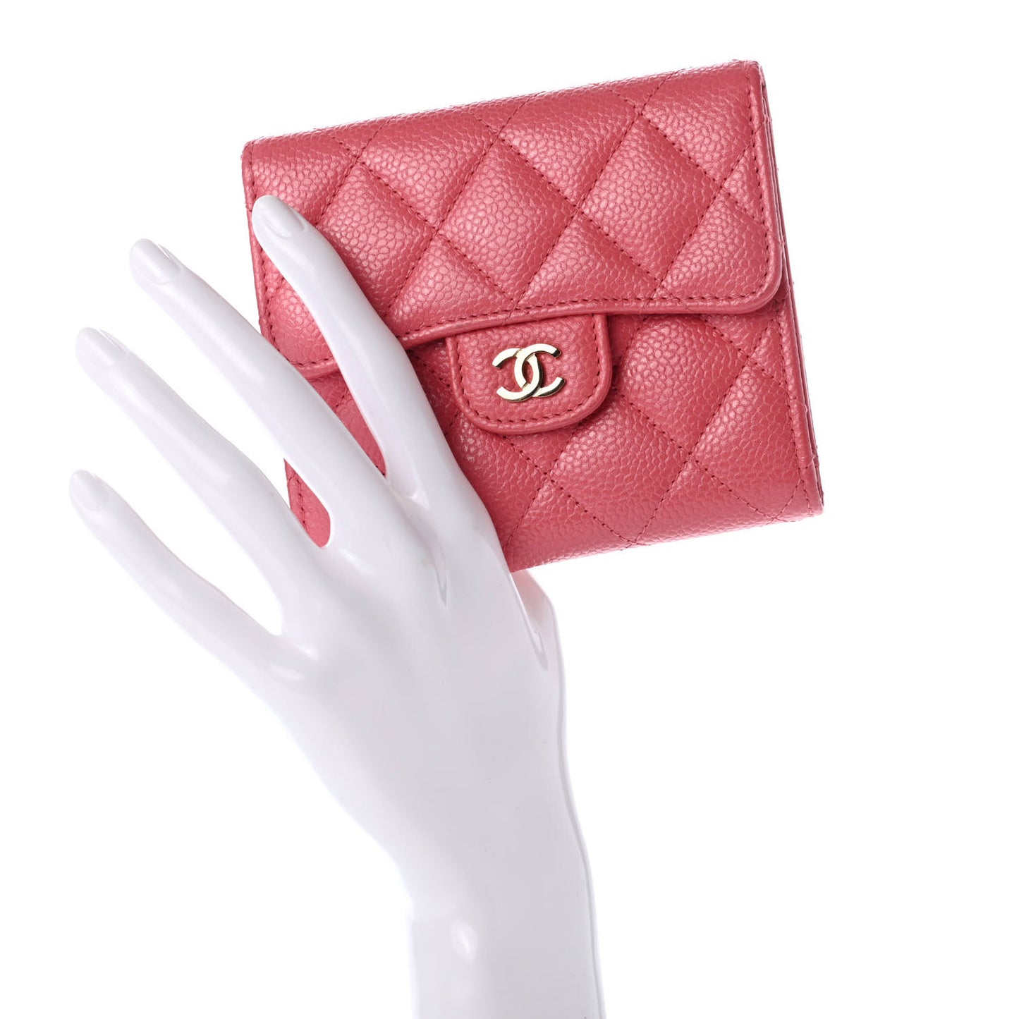 Caviar Quilted Compact Flap Wallet Pink