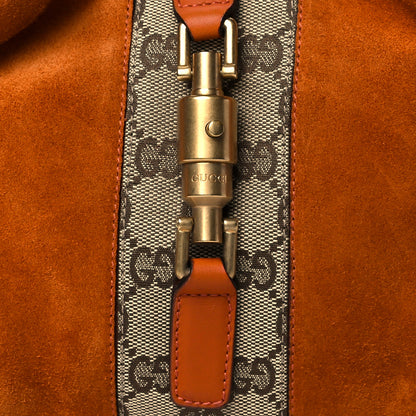 Gucci Suede Monogram Mini Piston Lock Jackie O Hobo Orange 8 of 11